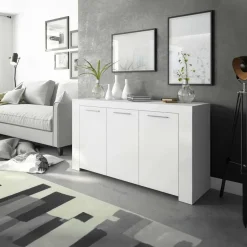 Credenza 144x80h cm 3 ante moderna soggiorno bianco opaco Creta