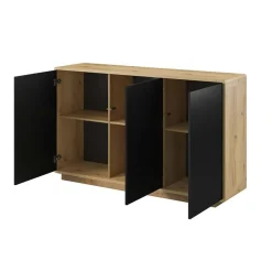 Credenza 160x75h cm 3 ante moderna nero opaco rovere Esmond