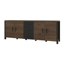 Credenza 220x79h cm 4 ante moderna rovere scuro nero Nebraska