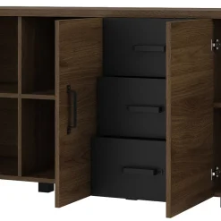 Credenza 220x79h cm 4 ante moderna rovere scuro nero Nebraska
