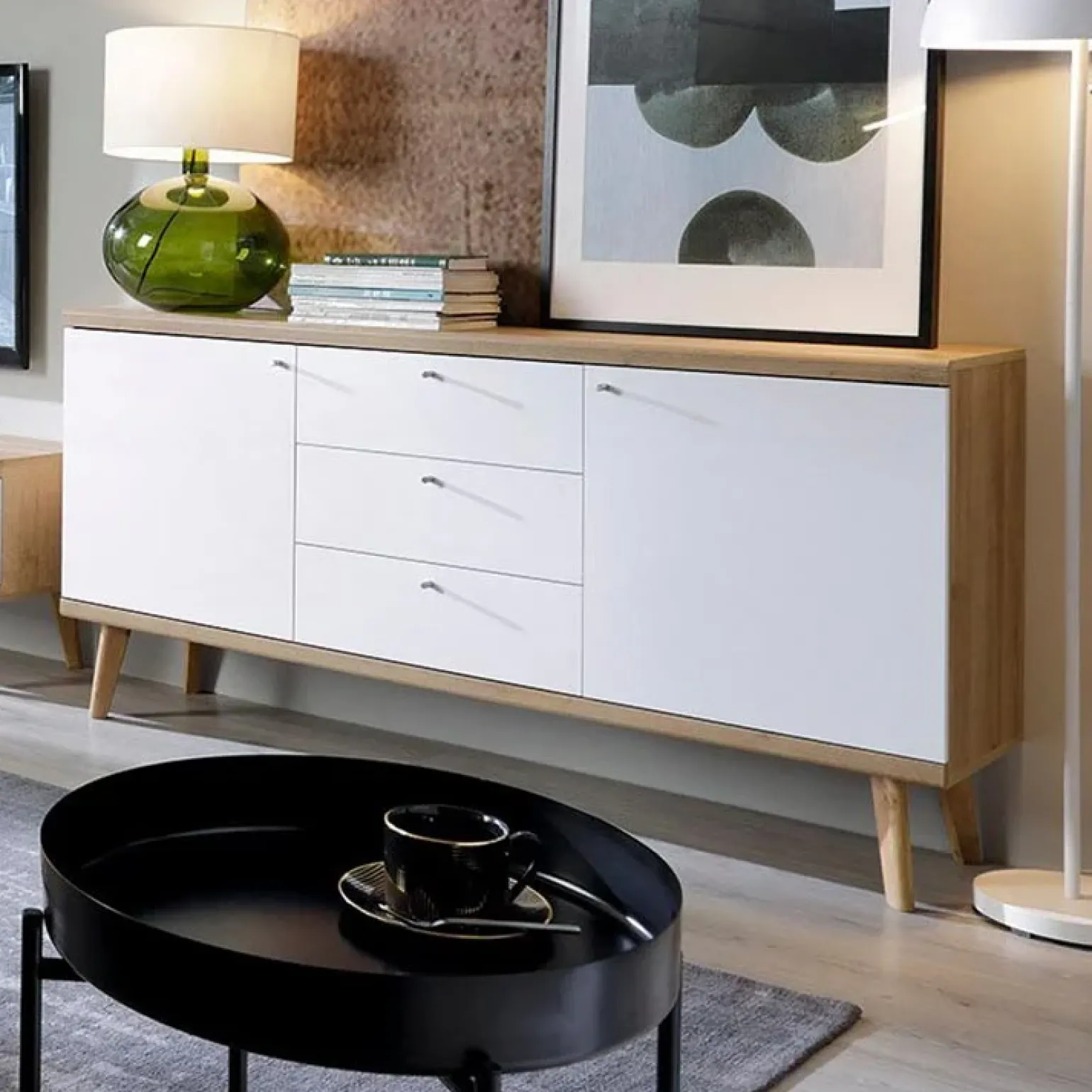 Credenza 160x83h cm 2 ante moderna rovere bianco Menfi Gihome®