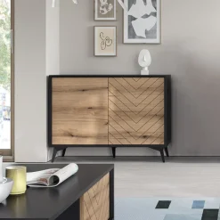Credenza 104x77h cm 2 ante moderna soggiorno quercia nero Becca
