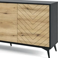 Credenza 154x77h cm 3 ante moderna soggiorno quercia nero Becca