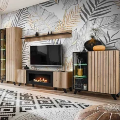 Credenza 90x102h cm 2 ante moderna noce con stampa nera Mendes