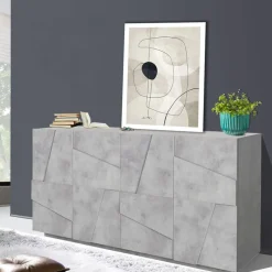 Credenza 143x86h cm 4 ante moderna cemento Zenzero Gihome®