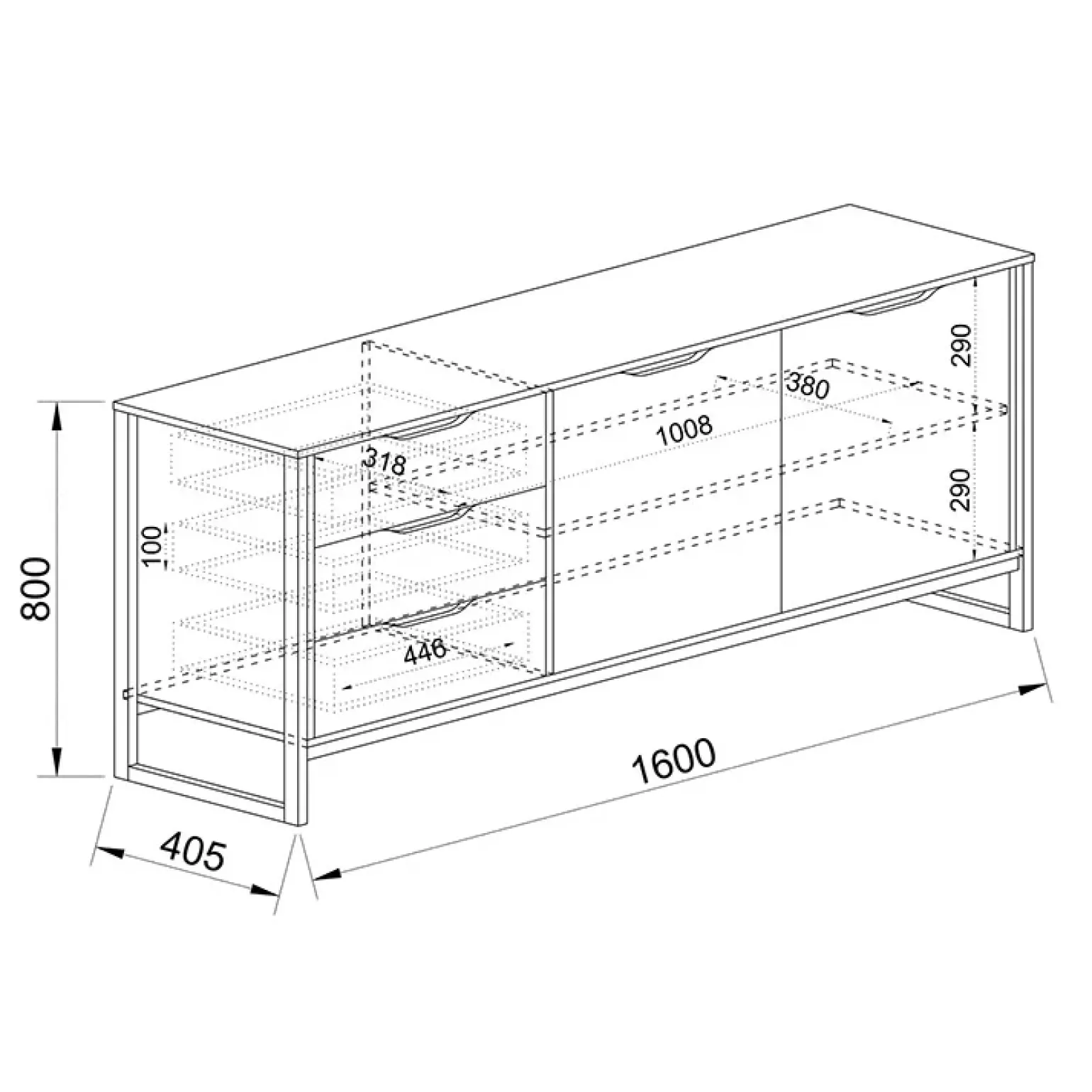 Credenza 160x80h cm 3 cassetti 2 ante rovere sonoma grafite Pollino