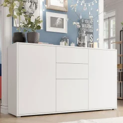 Credenza 141x93h cm 2 cassetti 3 ante moderna bianco Eindhoven