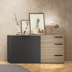 Credenza 160x86h cm 3 cassetti moderna rovere nero opaco Cattelan