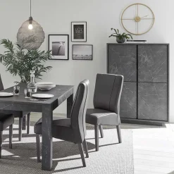 Credenza 92x145h cm alta 4 ante moderna effetto marmo nero Viking