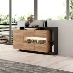 Credenza 155x94h cm con vetrinetta moderna rovere antracite Blob