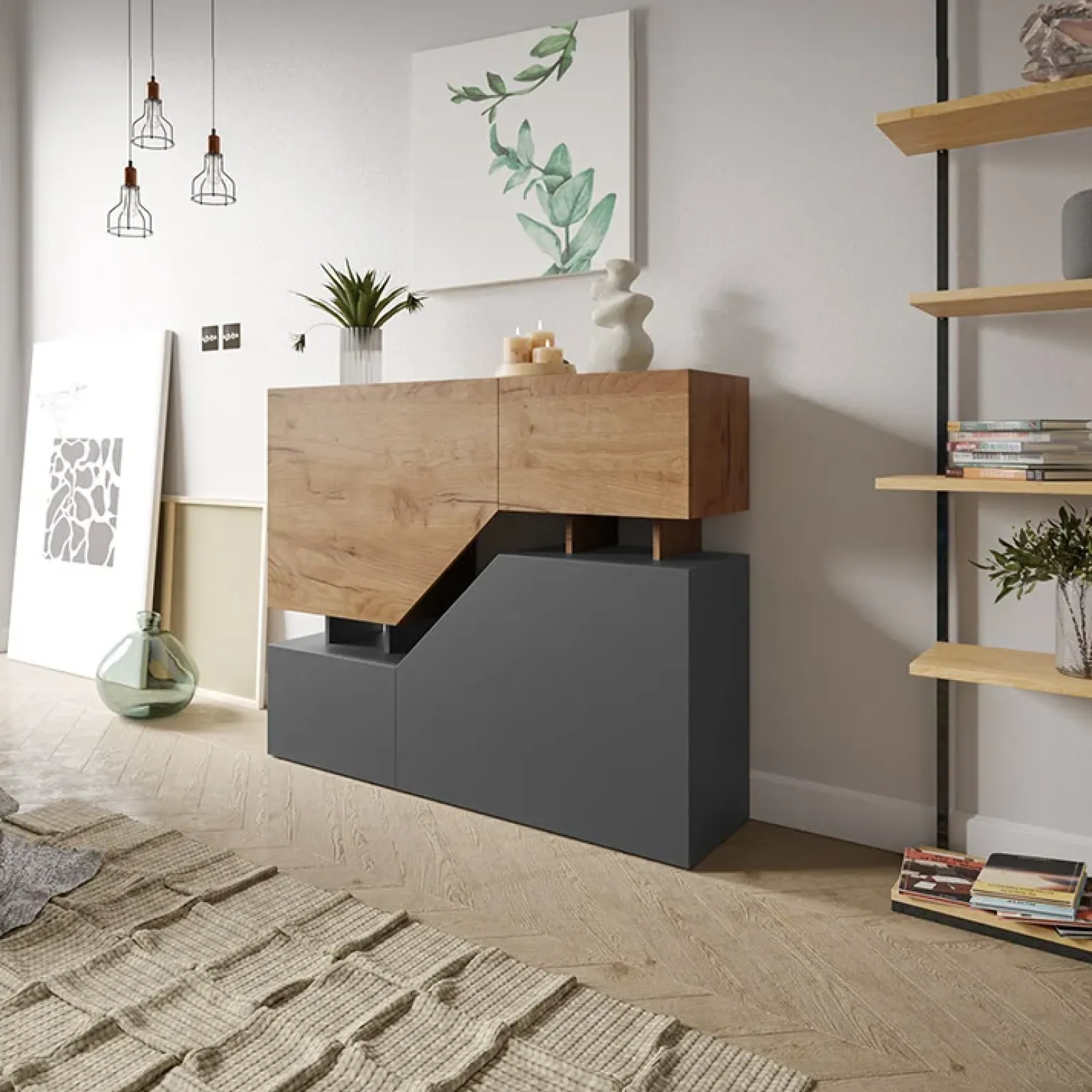 Credenza 120x100h cm moderna design rovere antracite Modesta