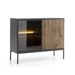 Credenza 104x83h cm  moderna soggiorno nero rovere antico cannettato Bali
