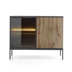 Credenza 104x83h cm  moderna soggiorno nero rovere antico cannettato Bali