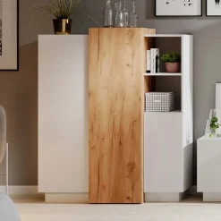Credenza 110x134h cm soggiorno 3 ante bianco opaco quercia James