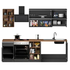 Cucina 255cm componibile lineare moderna antracite rovere Gourmet Prestige