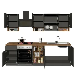 Cucina 255cm componibile lineare moderna antracite rovere Gourmet Pure