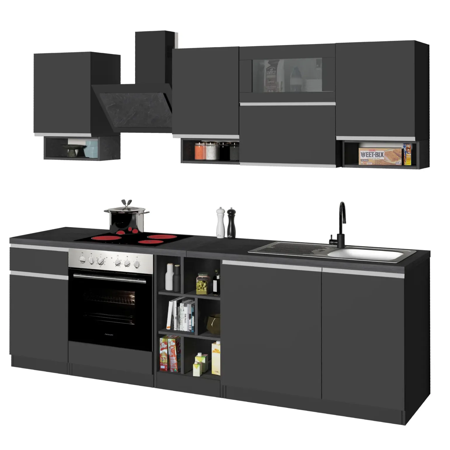 Cucina 255cm componibile lineare moderna antracite grigio pietra Gourmet Pure
