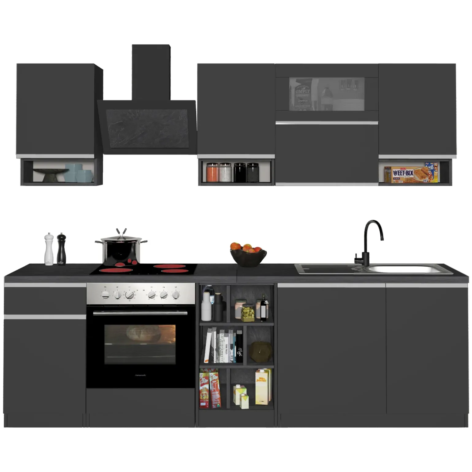 Cucina 255cm componibile lineare moderna antracite grigio pietra Gourmet Pure