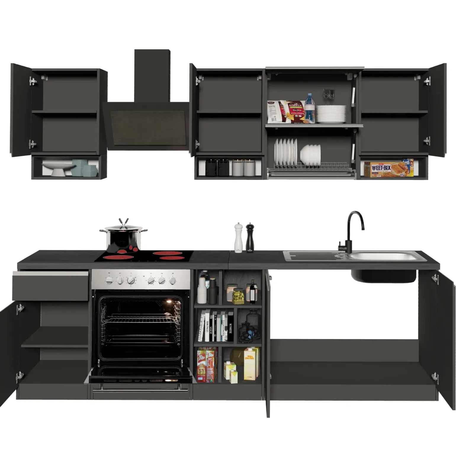Cucina 255cm componibile lineare moderna antracite grigio pietra Gourmet Pure