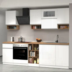 Cucina 255cm componibile lineare moderna bianco rovere Gourmet Pure