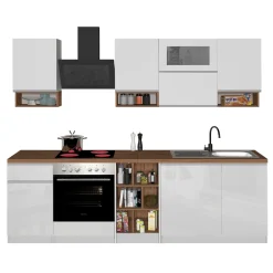 Cucina 255cm componibile lineare moderna bianco rovere Gourmet Pure
