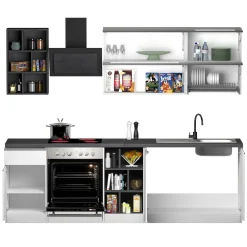 Cucina 255cm componibile lineare moderna bianco grigio pietra Gourmet Prestige