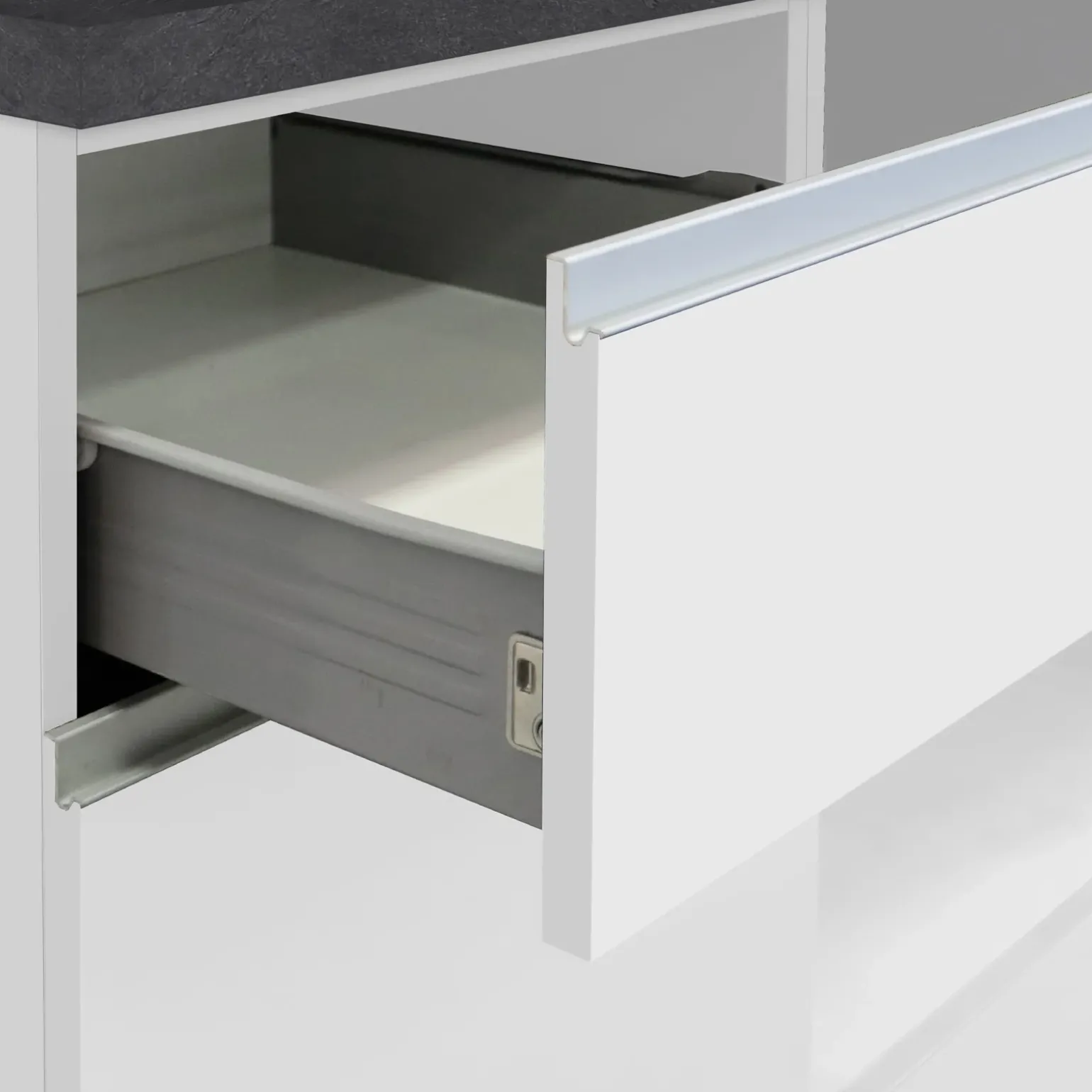Cucina 255cm componibile lineare moderna bianco grigio pietra Gourmet Prestige