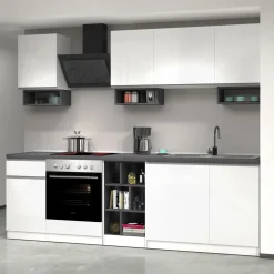 Cucina 255cm componibile lineare moderna bianco grigio pietra Gourmet Elegance