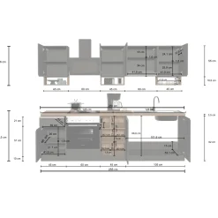Cucina 255cm componibile lineare moderna bianco grigio pietra Gourmet Elegance