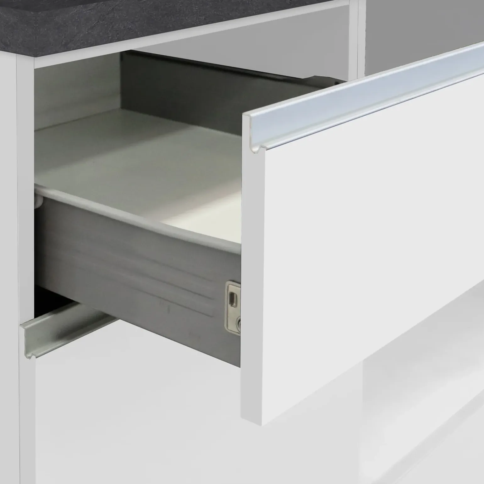Cucina 255cm componibile lineare moderna bianco grigio pietra Gourmet Elegance