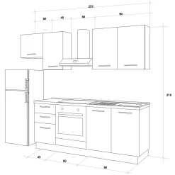 Cucina 255cm reversibile moderna lineare bianco frassinato grigio Cookery