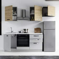 Cucina 240cm reversibile moderna lineare rovere grigio chiaro ChefEasy