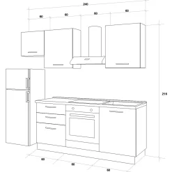 Cucina 240cm reversibile moderna lineare rovere grigio chiaro ChefEasy