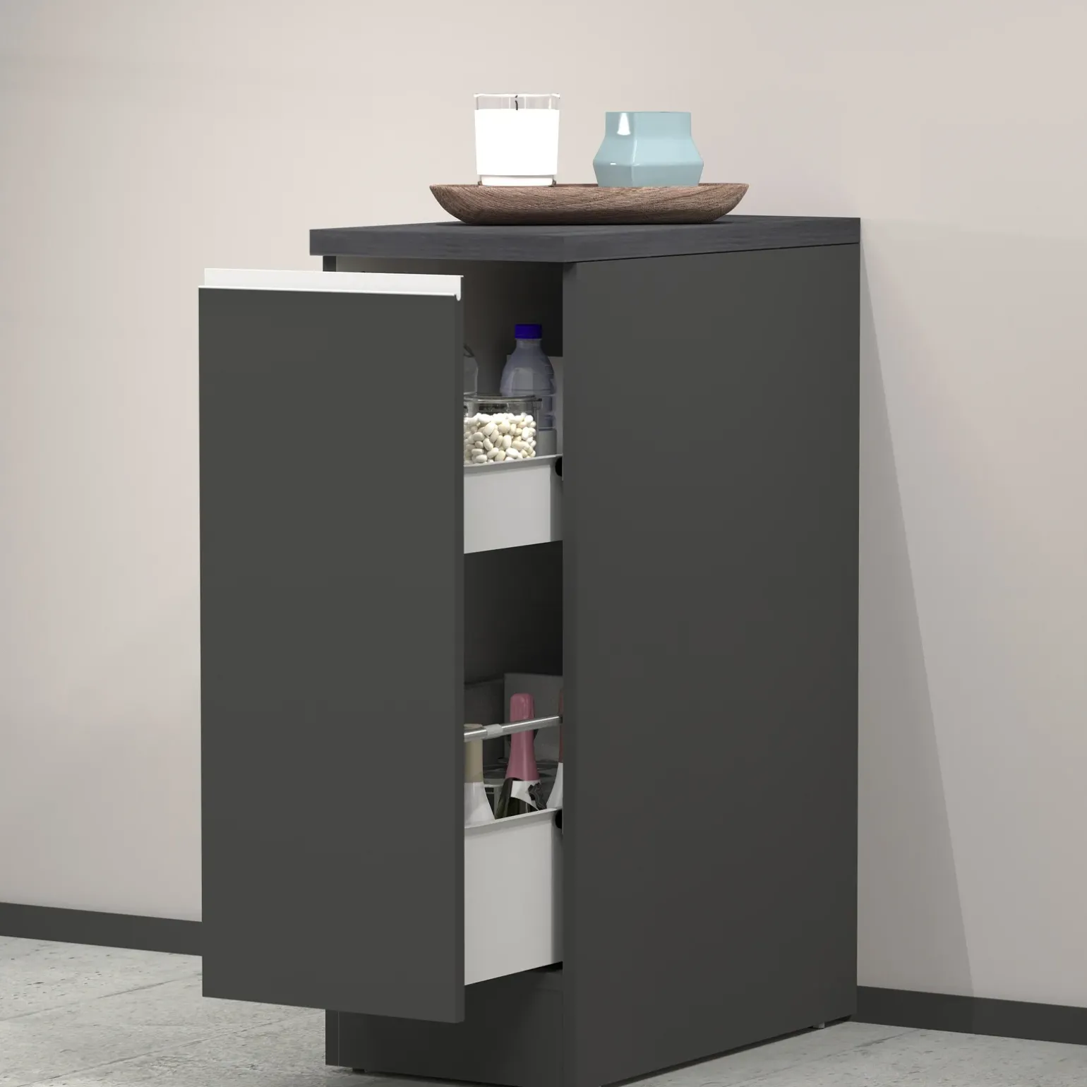 Dispensa cucina bassa 30x85h cm scorrevole antracite grigio pietra Gourmet