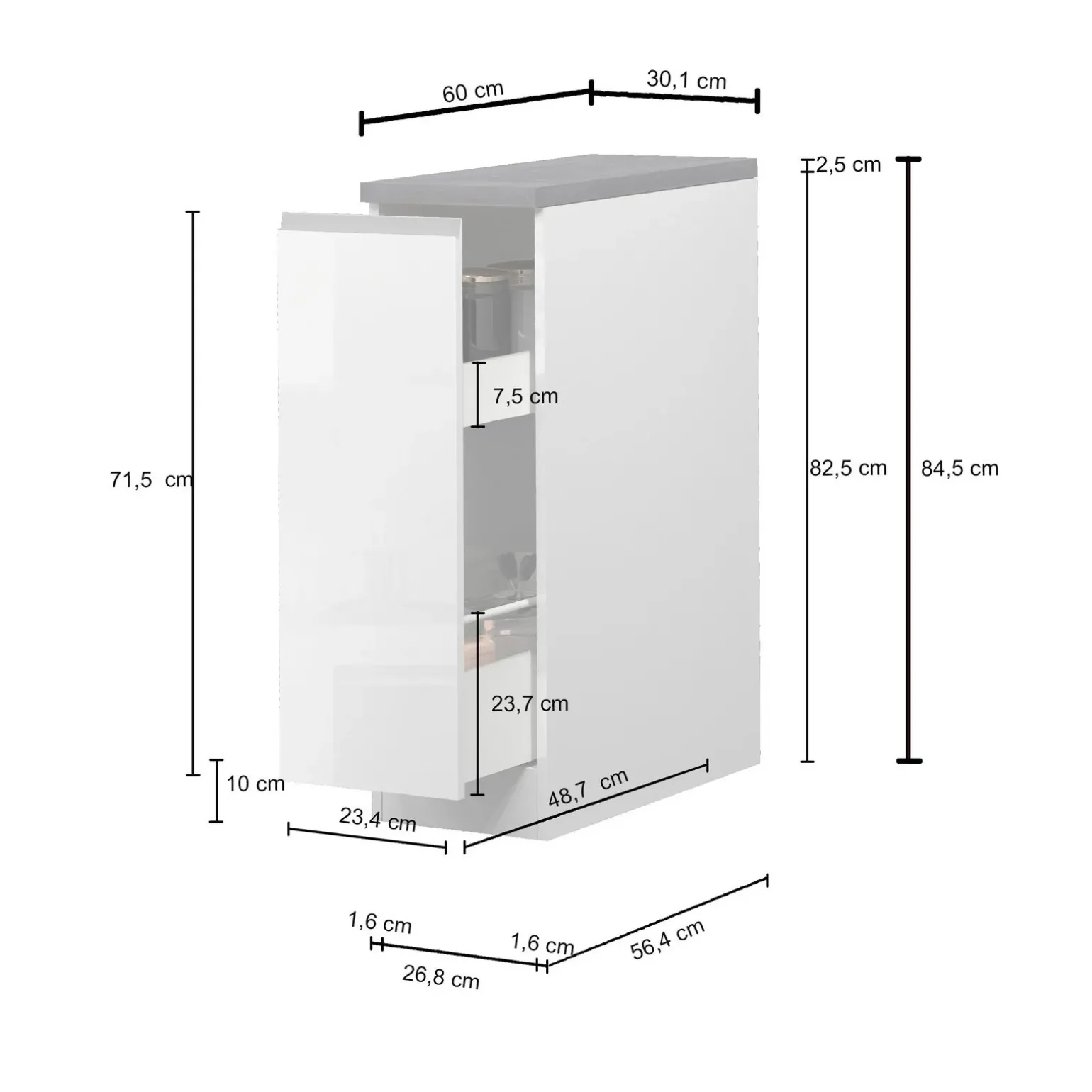Dispensa cucina bassa 30x85h cm scorrevole antracite grigio pietra Gourmet