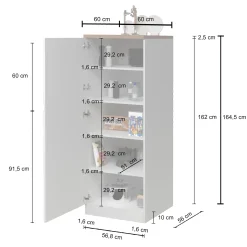 Dispensa cucina 60x165h cm 4 ripiani bianco rovere Gourmet