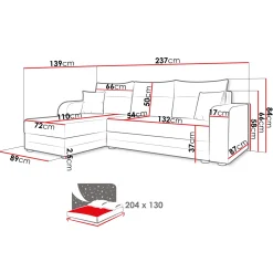 Divano angolare letto 237x139cm 3 posti matrimoniale angolare beige Flow