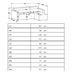 Divano angolare reversibile 3 posti 197cm bianco antracite Sullivan