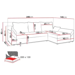 Divano letto 3 posti 240x145cm matrimoniale angolare grigio nero Appia