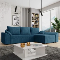 Divano letto 3 posti 240x145cm matrimoniale angolare velluto a coste blu Appia