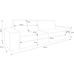 Divano letto 3 posti 257x106cm velluto a coste beige Snuggle