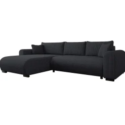 Divano letto angolare 4 posti 285x188cm con contenitore tessuto velluto a coste nero Soft