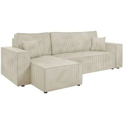 Divano letto angolare 3 posti 244x145cm con box contenitore velluto a coste beige Ploffy