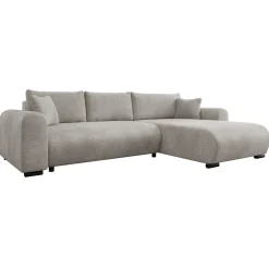 Divano letto angolare 4 posti 285x188cm con contenitore imbottito tessuto grigio Soft