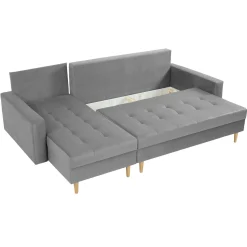 Divano letto angolare 3 posti 231x147cm con box contenitore grigio Venezia