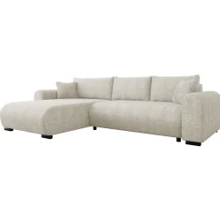 Divano letto angolare 4 posti 285x188cm con contenitore tessuto bouclé beige chiaro Soft