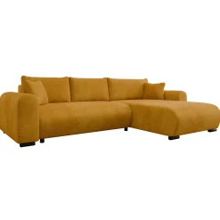 Divano letto angolare 4 posti 285x188cm con contenitore imbottito tessuto giallo senape Soft