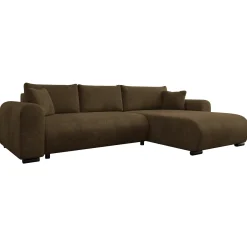 Divano letto angolare 4 posti 285x188cm con contenitore imbottito tessuto marrone Soft