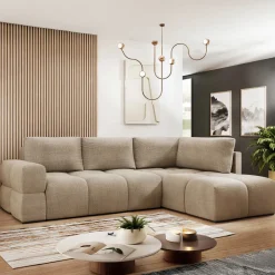 Divano letto angolare 3 posti 267x185cm box contenitore beige sabbia Sottovoce