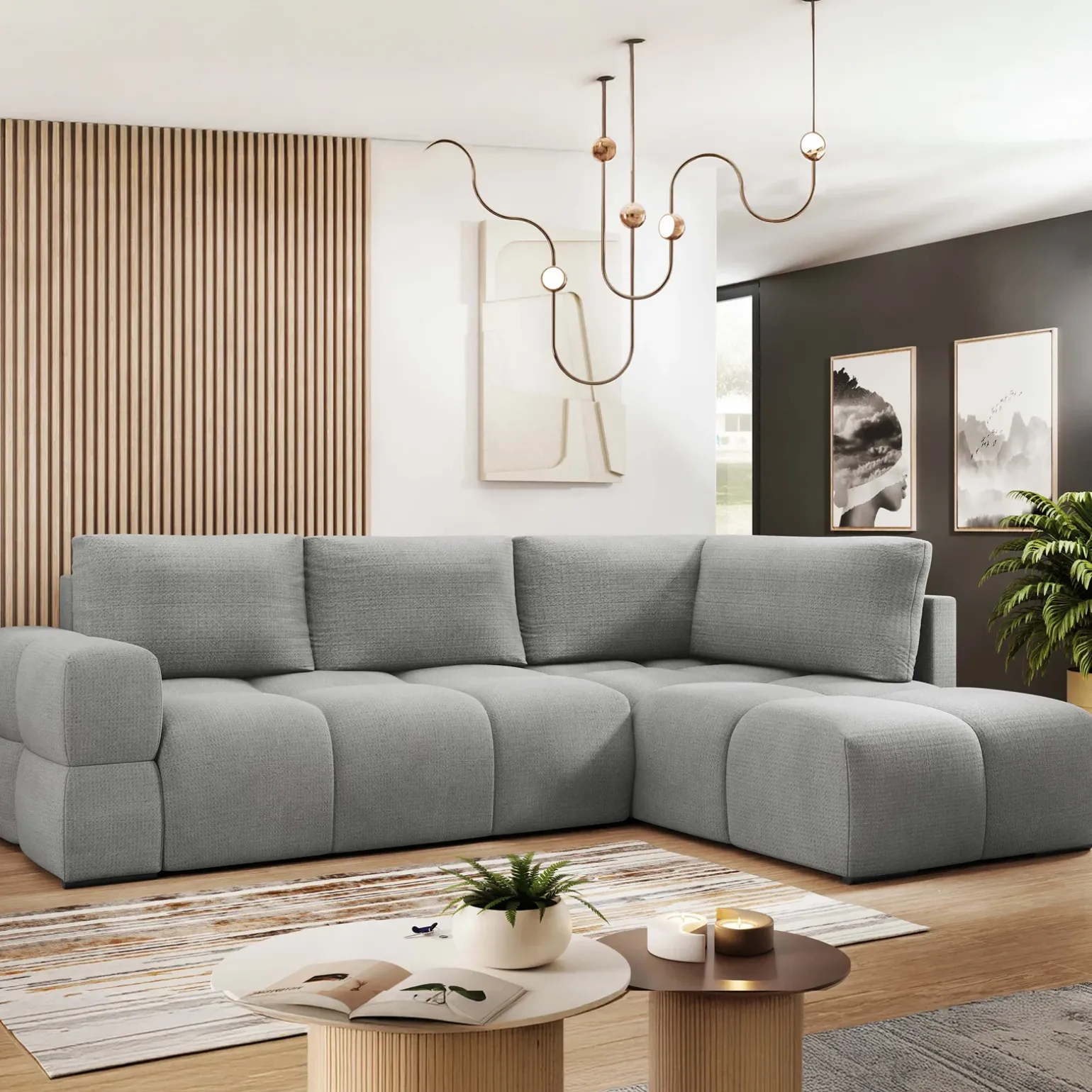 Divano letto angolare 3 posti 267x185cm box contenitore grigio Sottovoce